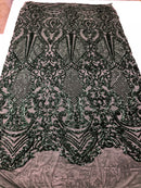 Fancy Design Sequins Fabric with 4 Way Stretch - Hunter Green  -  Beautiful Fabrics Sold By The Yard