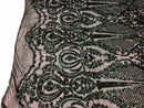 Fancy Design Sequins Fabric with 4 Way Stretch - Hunter Green  -  Beautiful Fabrics Sold By The Yard