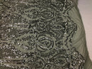 Fancy Design Sequins Fabric with 4 Way Stretch - Silver -  Beautiful Fabrics Sold By The Yard