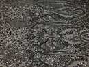 Fancy Design Sequins Fabric with 4 Way Stretch - Silver -  Beautiful Fabrics Sold By The Yard