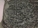 Fancy Design Sequins Fabric with 4 Way Stretch - Silver -  Beautiful Fabrics Sold By The Yard