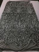 Fancy Design Sequins Fabric with 4 Way Stretch - Silver -  Beautiful Fabrics Sold By The Yard