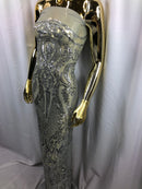 Fancy Design Sequins Fabric with 4 Way Stretch - Silver -  Beautiful Fabrics Sold By The Yard