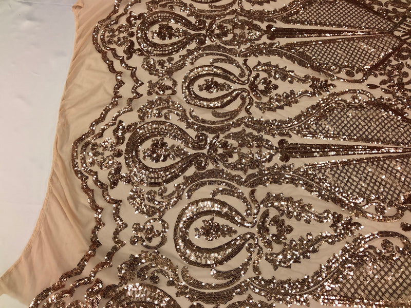 Fancy Design Sequins Fabric with 4 Way Stretch - Rose Gold  -  Beautiful Fabrics Sold By The Yard