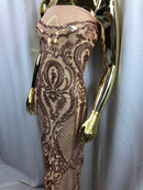 Fancy Design Sequins Fabric with 4 Way Stretch - Rose Gold  -  Beautiful Fabrics Sold By The Yard