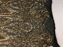 Fancy Design Sequins Fabric with 4 Way Stretch - Black and Gold -  Beautiful  Fabrics Sold By The Yard