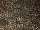 Fancy Design Sequins Fabric with 4 Way Stretch - Black and Gold -  Beautiful  Fabrics Sold By The Yard