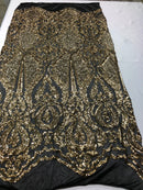 Fancy Design Sequins Fabric with 4 Way Stretch - Black and Gold -  Beautiful  Fabrics Sold By The Yard