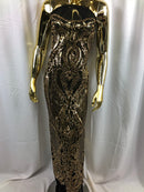 Fancy Design Sequins Fabric with 4 Way Stretch - Black and Gold -  Beautiful  Fabrics Sold By The Yard