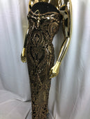 Fancy Design Sequins Fabric with 4 Way Stretch - Black and Gold -  Beautiful  Fabrics Sold By The Yard