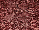 Fancy Design Sequins Fabric with 4 Way Stretch - Burgundy -  Beautiful Fabrics Sold By The Yard