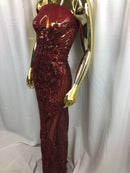 Fancy Design Sequins Fabric with 4 Way Stretch - Burgundy -  Beautiful Fabrics Sold By The Yard