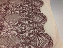 Fancy Design Sequins Fabric with 4 Way Stretch - Pink  -  Beautiful Fabrics Sold By The Yard