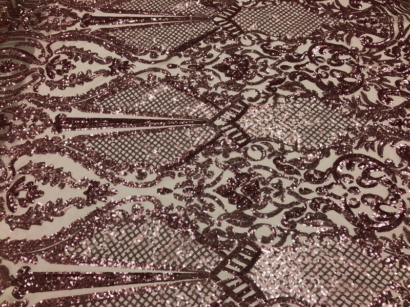 Fancy Design Sequins Fabric with 4 Way Stretch - Pink  -  Beautiful Fabrics Sold By The Yard