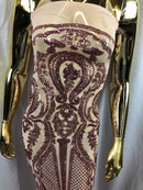 Fancy Design Sequins Fabric with 4 Way Stretch - Pink  -  Beautiful Fabrics Sold By The Yard