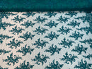 Lace Fabric - Green - Corded Flower Embroidery With Sequins on Mesh Polyester By The Yard