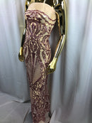 Fancy Design Sequins Fabric with 4 Way Stretch - Pink  -  Beautiful Fabrics Sold By The Yard