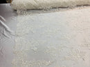 Lace Fabric - Ivory - Corded Flower Embroidery With Sequins on Mesh Polyester By The Yard