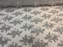 Lace Fabric - Silver - Corded Flower Embroidery With Sequins on Mesh Polyester By The Yard