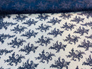 Lace Fabric - Navy - Corded Flower Embroidery With Sequins on Mesh Polyester By The Yard