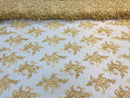 Lace Fabric - Gold - Corded Flower Embroidery With Sequins on Mesh Polyester By The Yard