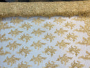Lace Fabric - Gold - Corded Flower Embroidery With Sequins on Mesh Polyester By The Yard