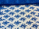 Lace Fabric - Royal Blue - Corded Flower Embroidery With Sequins on Mesh Polyester By The Yard