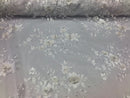 Floral Embroided 3D Fabric with small Pearl Decor - Ivory - Beautiful Fabrics Sold by The Yard