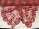 Beautiful - Coral - Embroidered 3D Flower Fabric with Pearls and Rhinestones  Sold by The Yard