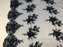 Beautiful - Navy - Embroidered 3D Flower Fabric with Pearls and Rhinestones  Sold by The Yard