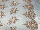 Beautiful - Blush Peach - Embroidered 3D Flower Fabric with Pearls and Rhinestones  Sold by The Yard