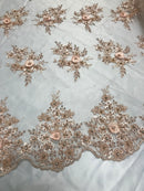Beautiful - Blush Peach - Embroidered 3D Flower Fabric with Pearls and Rhinestones  Sold by The Yard