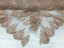 Beautiful - Blush Peach - Embroidered 3D Flower Fabric with Pearls and Rhinestones  Sold by The Yard