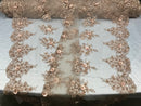 Beautiful - Blush Peach - Embroidered 3D Flower Fabric with Pearls and Rhinestones  Sold by The Yard