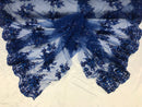 Beautiful - Royal Blue - Embroidered 3D Flower Fabric with Pearls and Rhinestones  Sold by The Yard