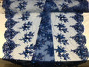 Beautiful - Royal Blue - Embroidered 3D Flower Fabric with Pearls and Rhinestones  Sold by The Yard