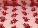 Beautiful - Red - Embroidered 3D Flower Fabric with Pearls and Rhinestones  Sold by The Yard