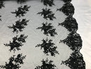 Beautiful - Black - Embroidered 3D Flower Fabric with Pearls and Rhinestones  Sold by The Yard