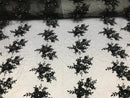 Beautiful - Black - Embroidered 3D Flower Fabric with Pearls and Rhinestones  Sold by The Yard