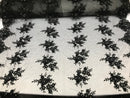 Beautiful - Black - Embroidered 3D Flower Fabric with Pearls and Rhinestones  Sold by The Yard