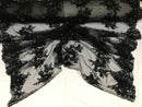 Beautiful - Black - Embroidered 3D Flower Fabric with Pearls and Rhinestones  Sold by The Yard