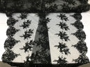 Beautiful - Black - Embroidered 3D Flower Fabric with Pearls and Rhinestones  Sold by The Yard