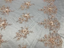 Beautiful - Blush - Embroidered 3D Flower Fabric with Pearls and Rhinestones  Sold by The Yard