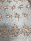 Beautiful - Blush - Embroidered 3D Flower Fabric with Pearls and Rhinestones  Sold by The Yard
