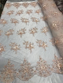 Beautiful - Blush - Embroidered 3D Flower Fabric with Pearls and Rhinestones  Sold by The Yard