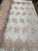 Beautiful - Blush - Embroidered 3D Flower Fabric with Pearls and Rhinestones  Sold by The Yard