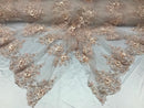 Beautiful - Blush - Embroidered 3D Flower Fabric with Pearls and Rhinestones  Sold by The Yard
