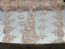 Beautiful - Blush - Embroidered 3D Flower Fabric with Pearls and Rhinestones  Sold by The Yard