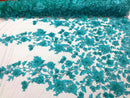 Teal 3D Floral Design Embroider With Pearls On A Mesh Lace Dresses-Prom-Nightgown By Yard