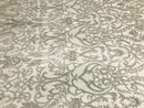 Glam Damask Beaded Fabric - Silver - Embroidered Elegant Fashion Fabric with Beads on Mesh
